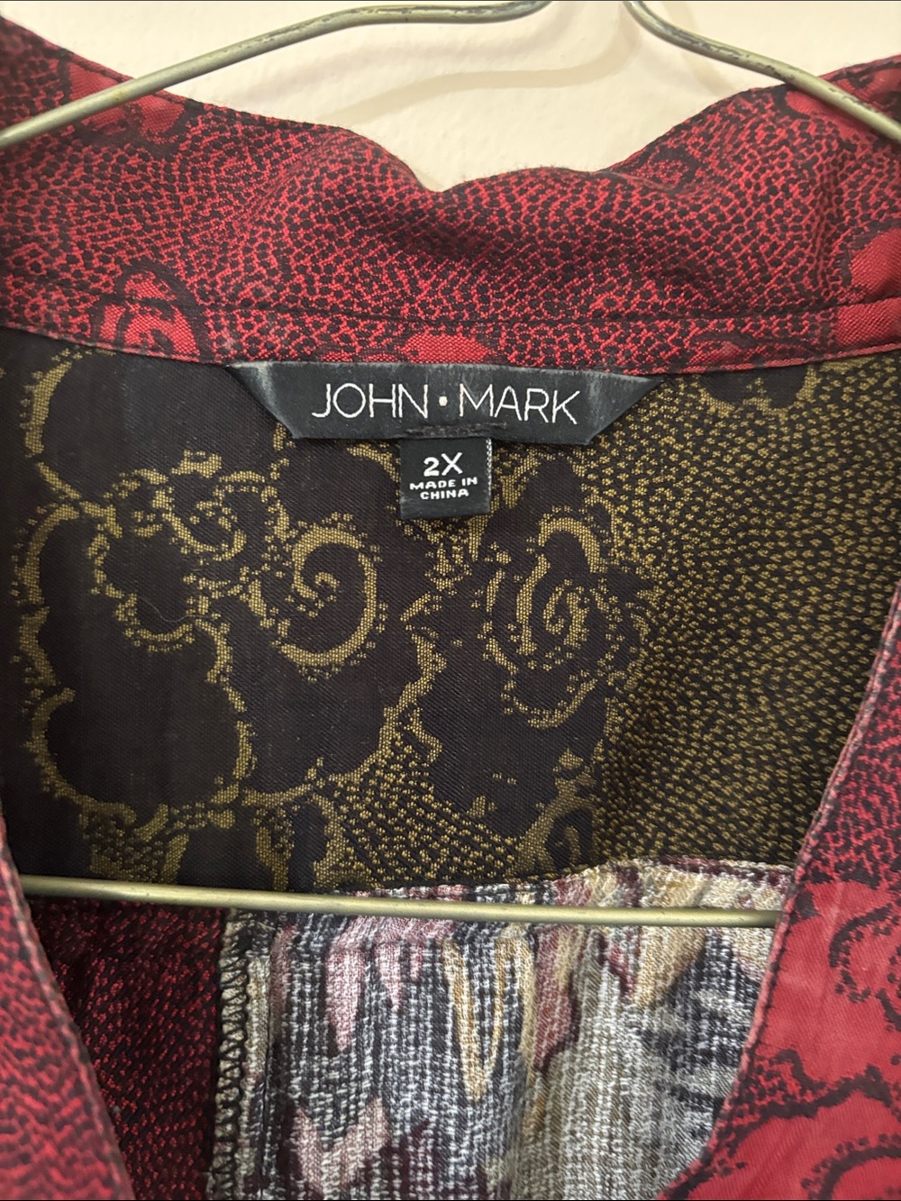 John Mark Patchwork Floral Button-Up Jacket in Red & Olive - Picture 3 of 8